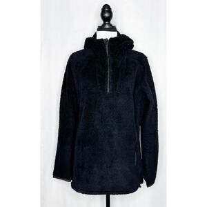 Womens Kuhl Size M Black Fleece 1/4 Zip Hooded Pullover Jacket Mountains Outdoor